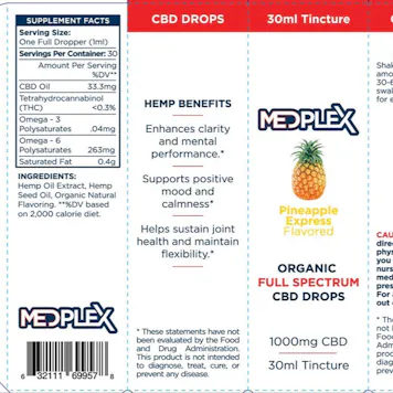 Photo of Medplex Pineapple Express 1000mg CBD Oil Tincture Drops Full Spectrum On Sale $25