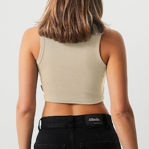 Photo of Afends Womens Chloe - THC Essentials - Hemp Ribbed Crop Tank - Cement