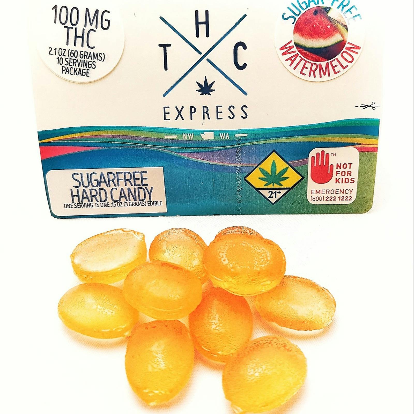 THC Express Watermelon SugarFree Hard Candies 100mg 10Pack Leafly