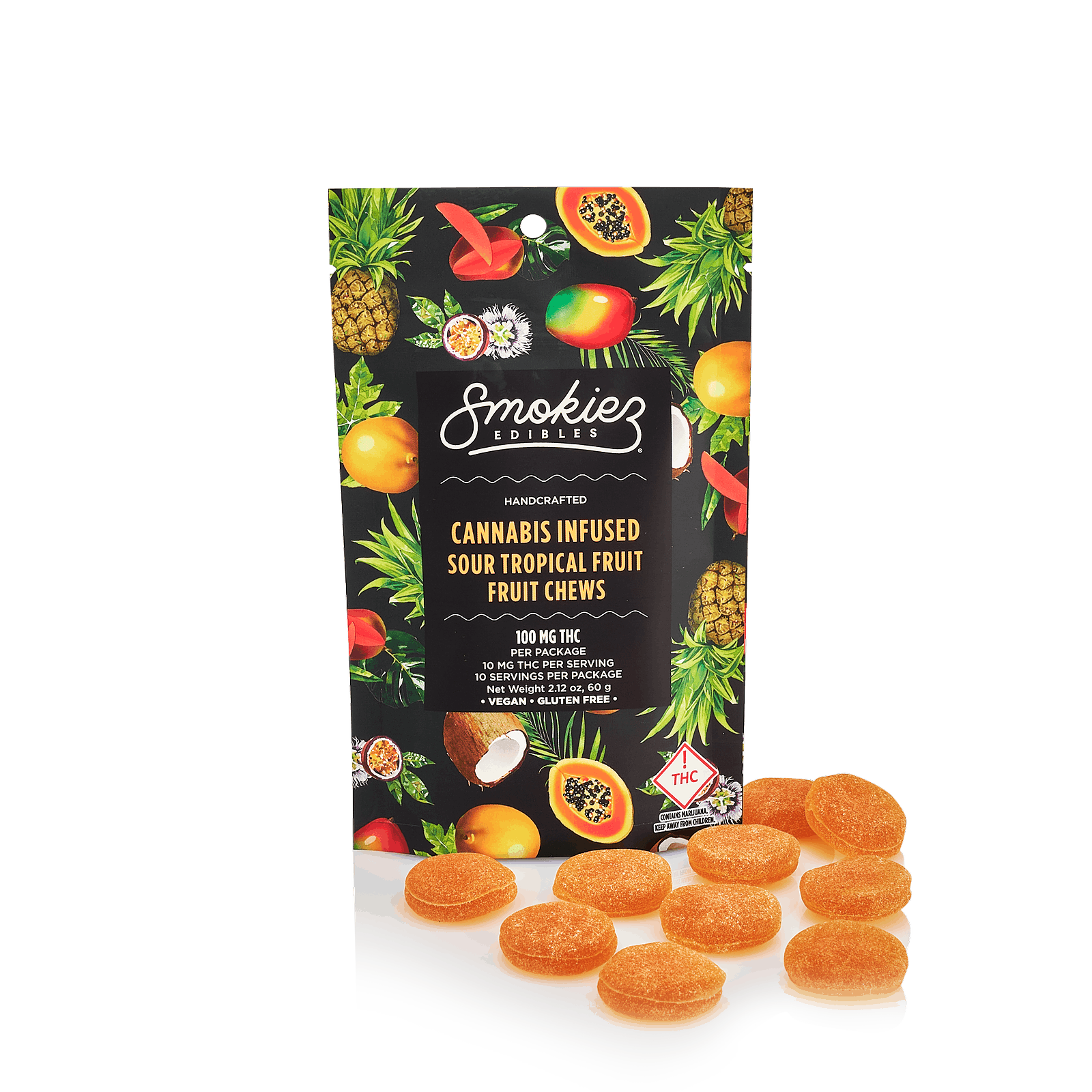Smokiez Edibles Smokiez SATIVA Sour Tropical Fruit Chews 100mg 10pk