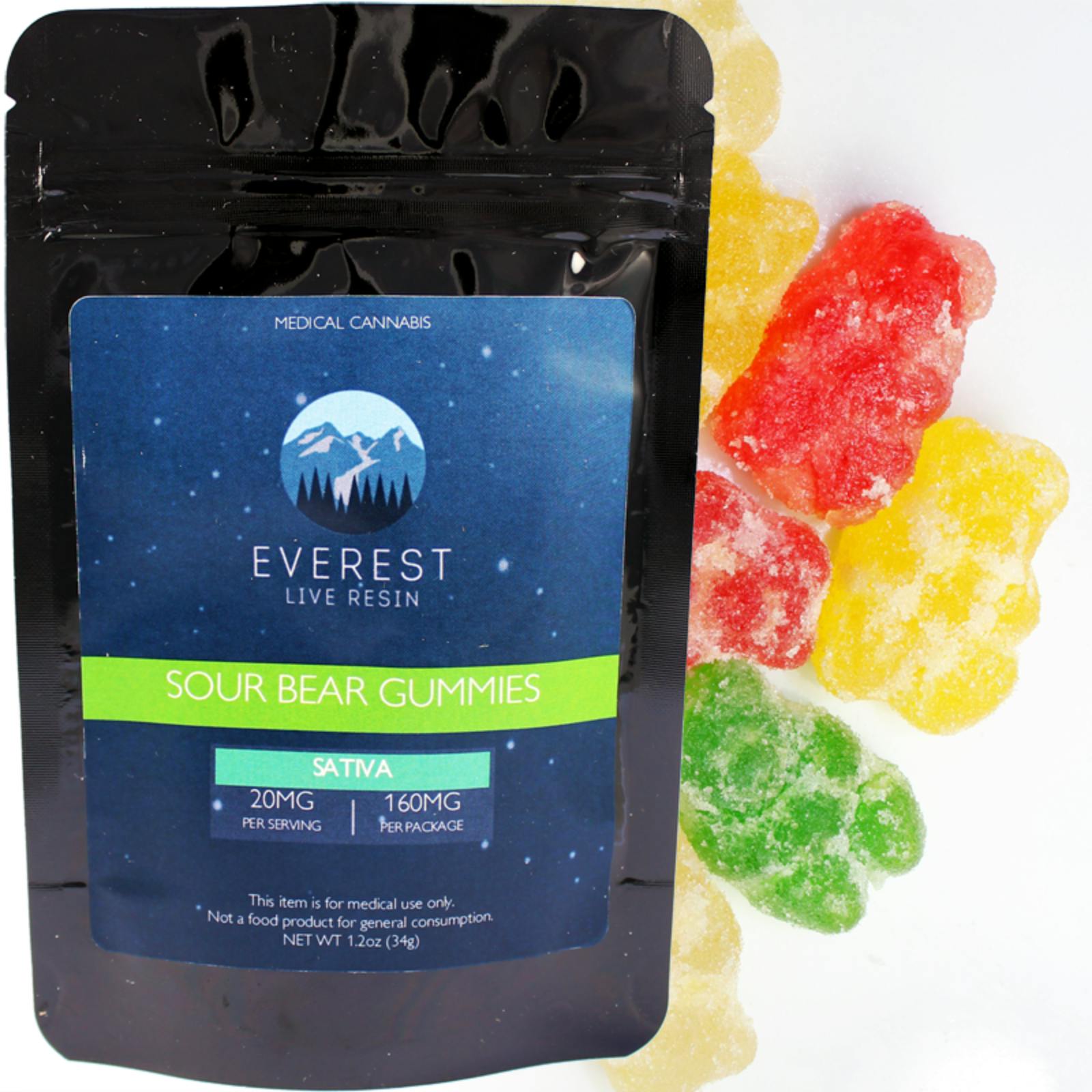 Everest Concentrates Sour Bear Gummies, Sativa 160mg THC Leafly