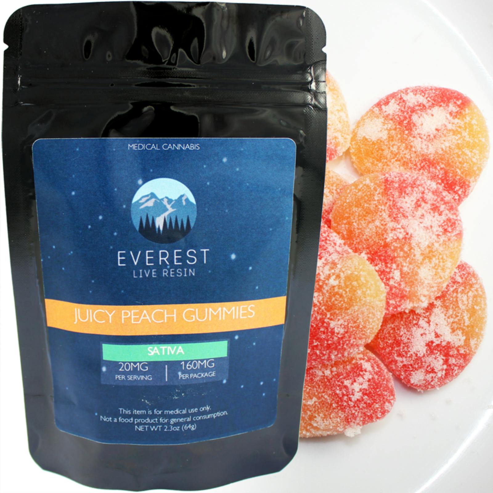 Everest Concentrates Juicy Peach Gummies, Sativa 160mg THC Leafly