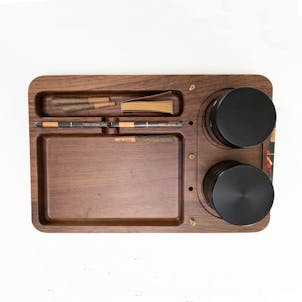 Photo of Jay Mill- Black Walnut Wood Joint Rolling Tray, Rolling Paper Storage, Grinder & Storage Jar Base