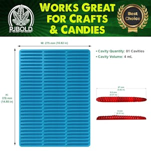 Photo of Gummy Worm Silicone Mold, 4mL, 87 Cavity, Half Sheet, Blue