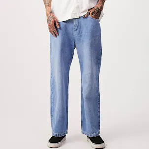 Photo of Afends Mens Pablo - THC Essentials - Hemp Denim Baggy Jeans - Worn Blue