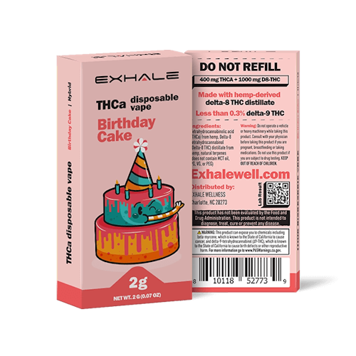 birthday cake flavored disposable vape EXHALE WELLNESS: Exhale Wellness - - THCa + Delta 8 THC - 2g OHM:0.8ohm Dual Meshed 4.5mL (2pk) ECO Mode:14W-0.8ohm, PWR Mode:24W-0.4ohm USB Type-C JUUL Pods Review Including