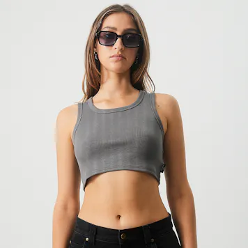 Photo of Afends Womens Chloe - Hemp Ribbed Crop Tank - Steel