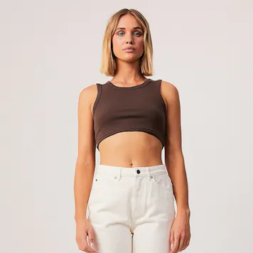 Photo of Afends Womens Chloe - THC Essentials - Hemp Ribbed Crop Tank - Coffee