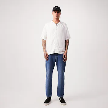 Photo of Afends Mens Ninety Twos - THC Essentials - Hemp Denim Relaxed Jeans - Authentic Blue