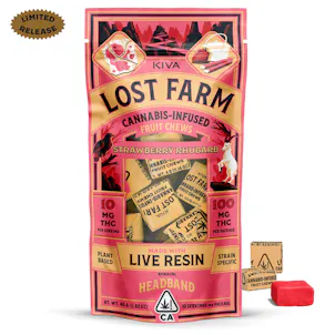 Photo of 10mg Lost Farm 'Headband x Strawberry Rhubarb' Live Resin Chews 100mg THC total