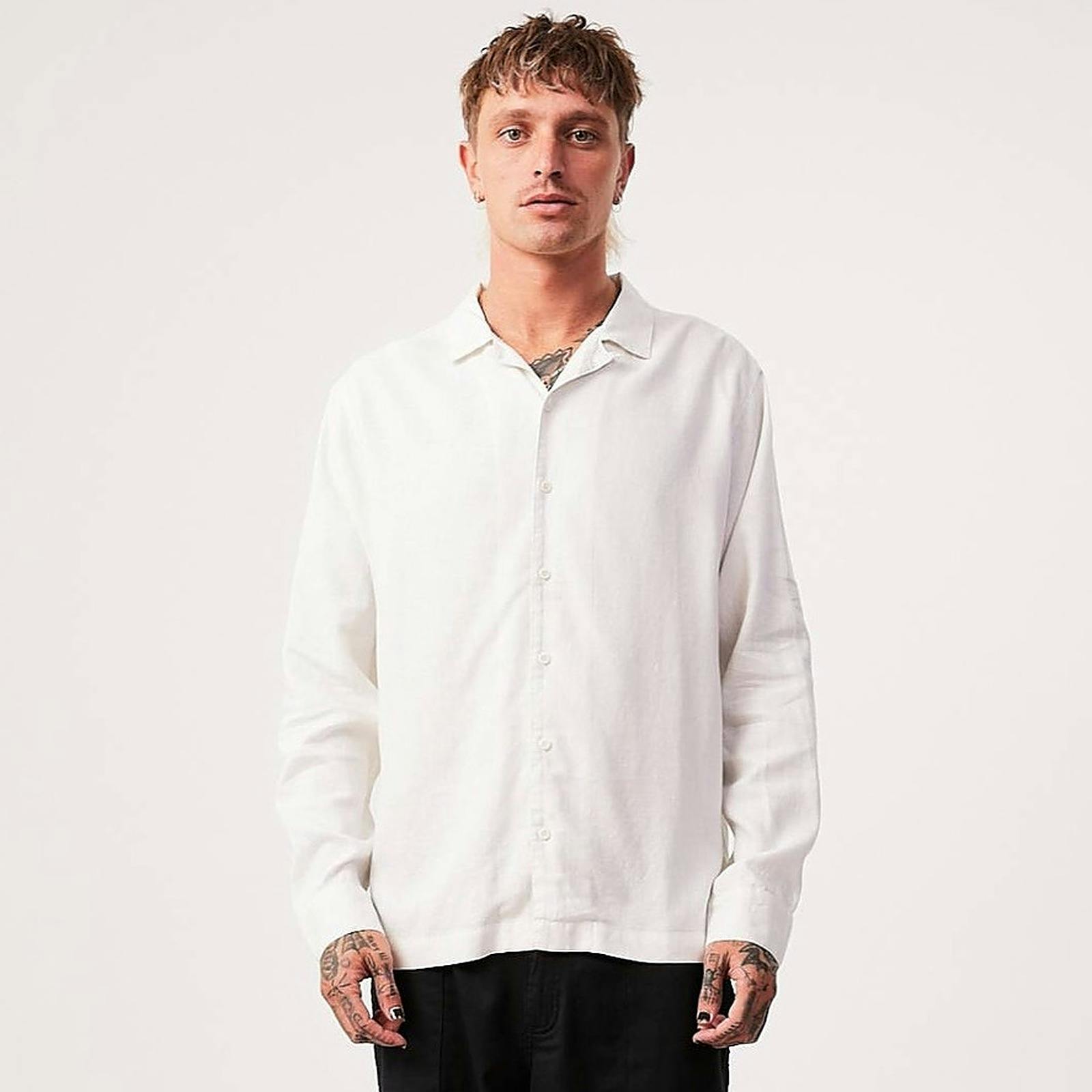 AFENDS Mens Nation - Polo Long Sleeve Tee - Coffee Stripe