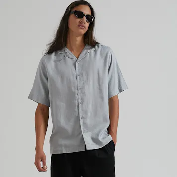 Photo of Afends Mens Daily - THC Essentials - Hemp Cuban Short Sleeve Shirt - Grey