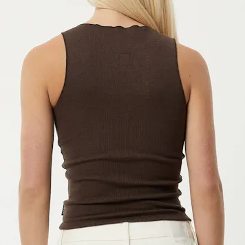 Photo of Afends Womens Peony - THC Essentials - Hemp Ribbed High Neck Tank - Coffee