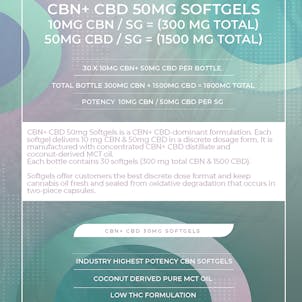 Photo of CBN+ CBD 50mg Softgels (30sg = 300mg CBN : 1500mg CBD)