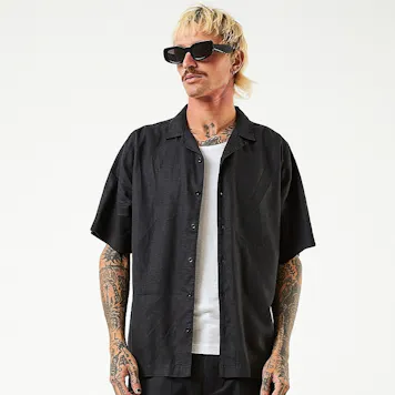 Photo of Afends Mens Daily - THC Essentials - Hemp Cuban Short Sleeve Shirt - Black