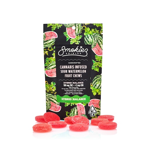 Smokiez Edibles: Sour Watermelon Fruit Chews, 100mg THC - California | Leafly
