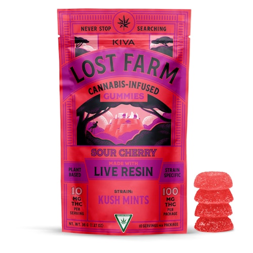 10mg Lost Farm 'Kush Mints x Sour Cherry' Live Resin Gummies 100mg THC total