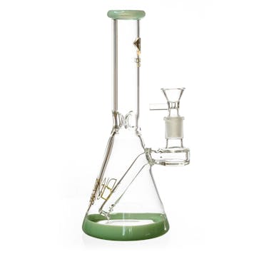 Photo of 10" Beaker Bong w/ colored lip and base + built-in stem, by Diamond Glass