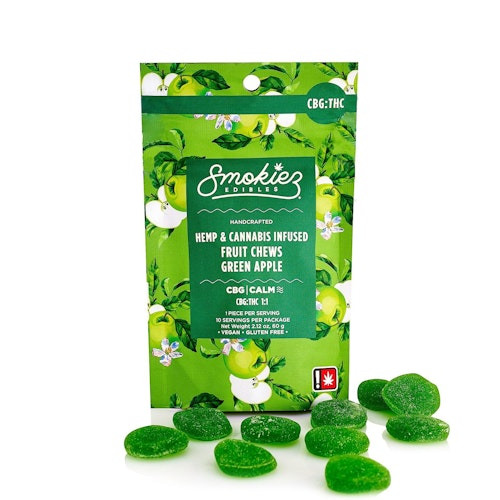 Smokiez Edibles: Green Apple 100mg CBG : 100mg THC Fruit Chews - Oregon | Leafly