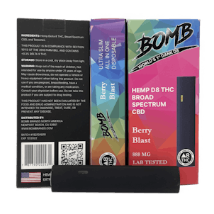 Photo of BOMB Berry Blast Live Resin Hemp D-8-THC Disposable Vaporizer
