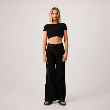 Photo of Afends Womens Abbie - THC Essentials - Hemp Ribbed Cropped T-Shirt - Black