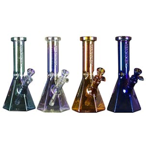 Photo of Red Eye Tek 10″ Tall Metallic Terminator Finish Hex Base Beaker Tube W/Hexagonal Base & Embossed Log