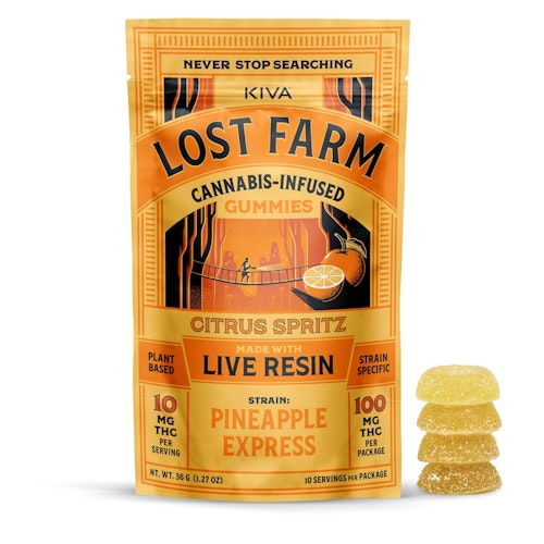 10mg Lost Farm 'Pineapple Express x Citrus Spritz' Live Resin Gummies 100mg THC total