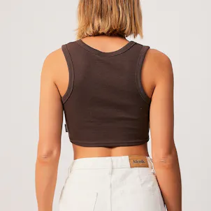 Photo of Afends Womens Chloe - THC Essentials - Hemp Ribbed Crop Tank - Coffee