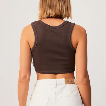 Photo of Afends Womens Chloe - THC Essentials - Hemp Ribbed Crop Tank - Coffee