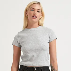 Photo of Afends Womens Faith - THC Essentials - Hemp Ribbed T-Shirt - Shadow Grey Marle