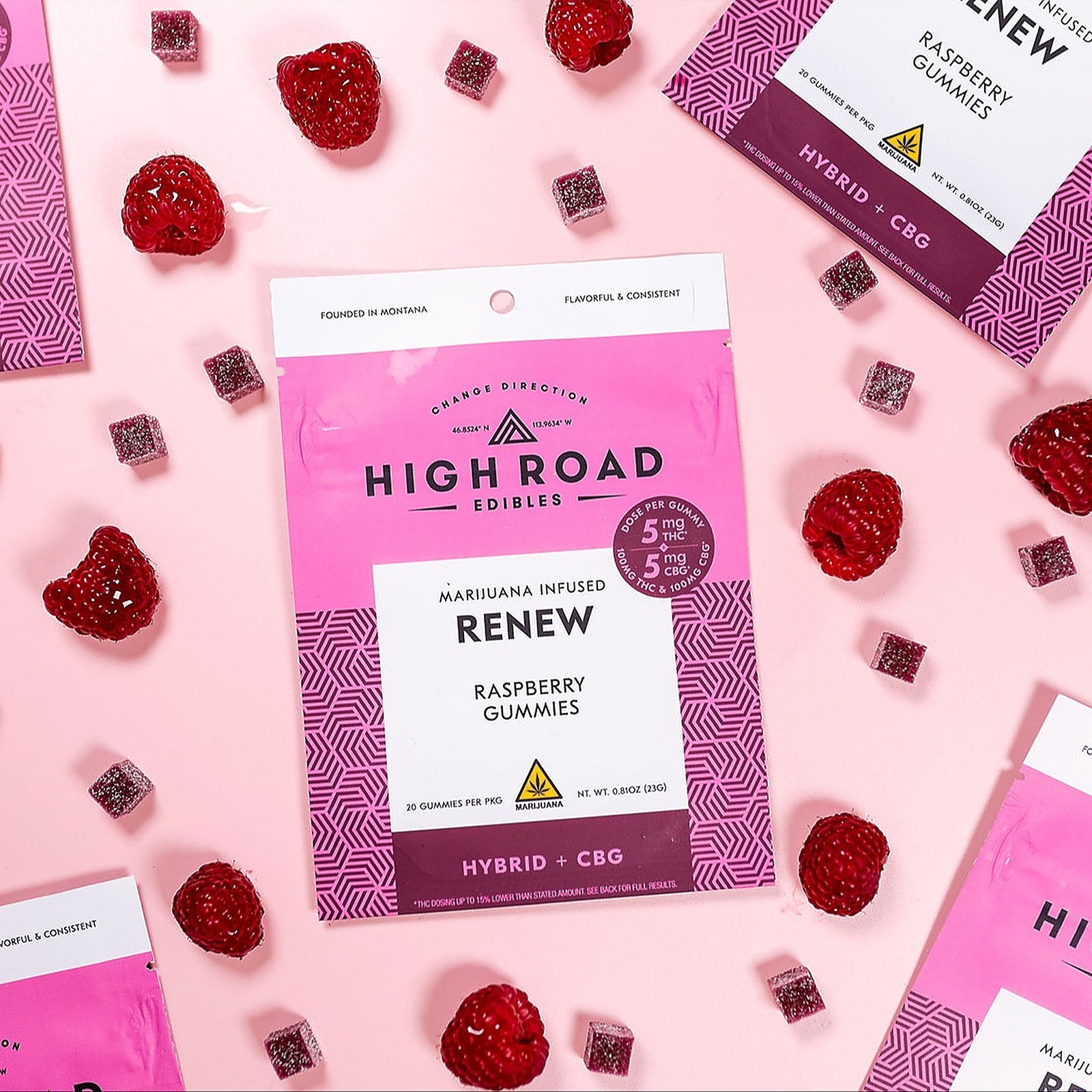 Raspberry 1:1 CBG Renew Gummies - 20 Pack