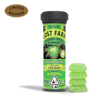 Photo of 10mg Lost Farm 'Sour Kiwi x Trainwreck' Gummies 100mg THC total