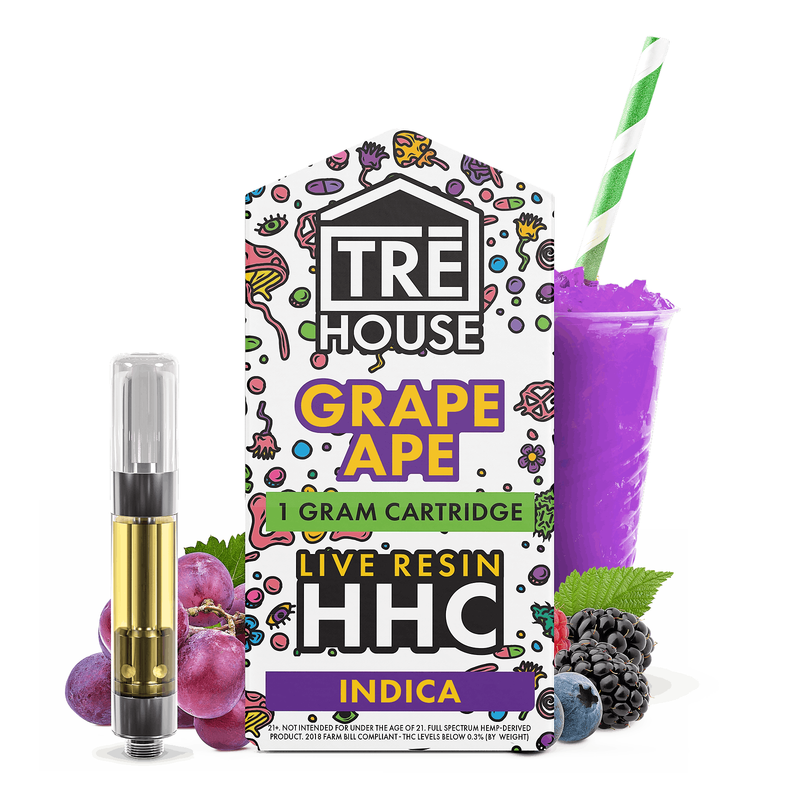 TRĒ House Live Resin HHC Cartridge Grape Ape Indica 1g Leafly