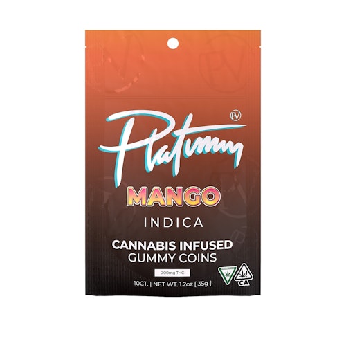 Platinum Vape: Platinum Vape (Indica) Mango 200mg Gummy Coins | Leafly