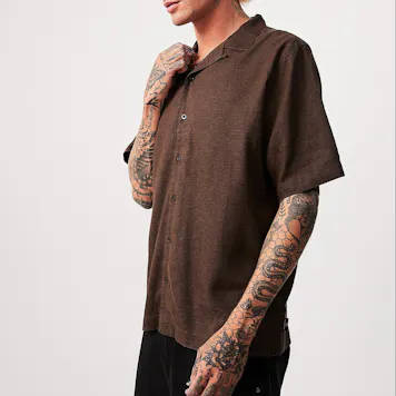 Photo of Afends Mens Daily - THC Essentials - Hemp Cuban Short Sleeve Shirt - Coffee