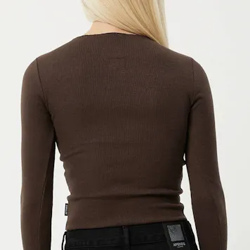 Photo of Afends Womens Peony - THC Essentials - Hemp Ribbed Long Sleeve Top - Coffee