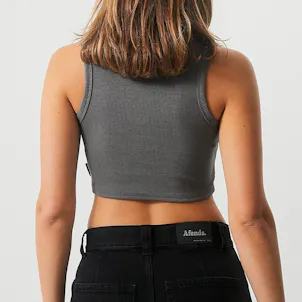 Photo of Afends Womens Chloe - Hemp Ribbed Crop Tank - Steel