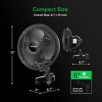 Photo of VIVOSUN AeroWave A6 Clip-on Fan, Patented Portable Indoor Fan with Clip, 2-Speed Adjustment - Black