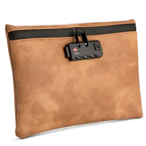 Photo of Sindicase Premium Vegan-Leather Smell Proof Bag with TSA Combination Lock (TAN)