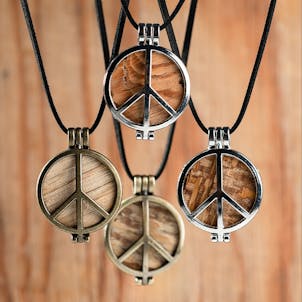 Photo of Peace Pendant with Piece of 1969 Woodstock Stage