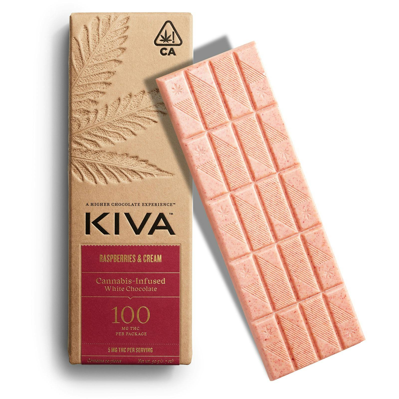 Kiva 5mg Kiva 'Raspberries & Cream' White Chocolate Bar 100mg THC