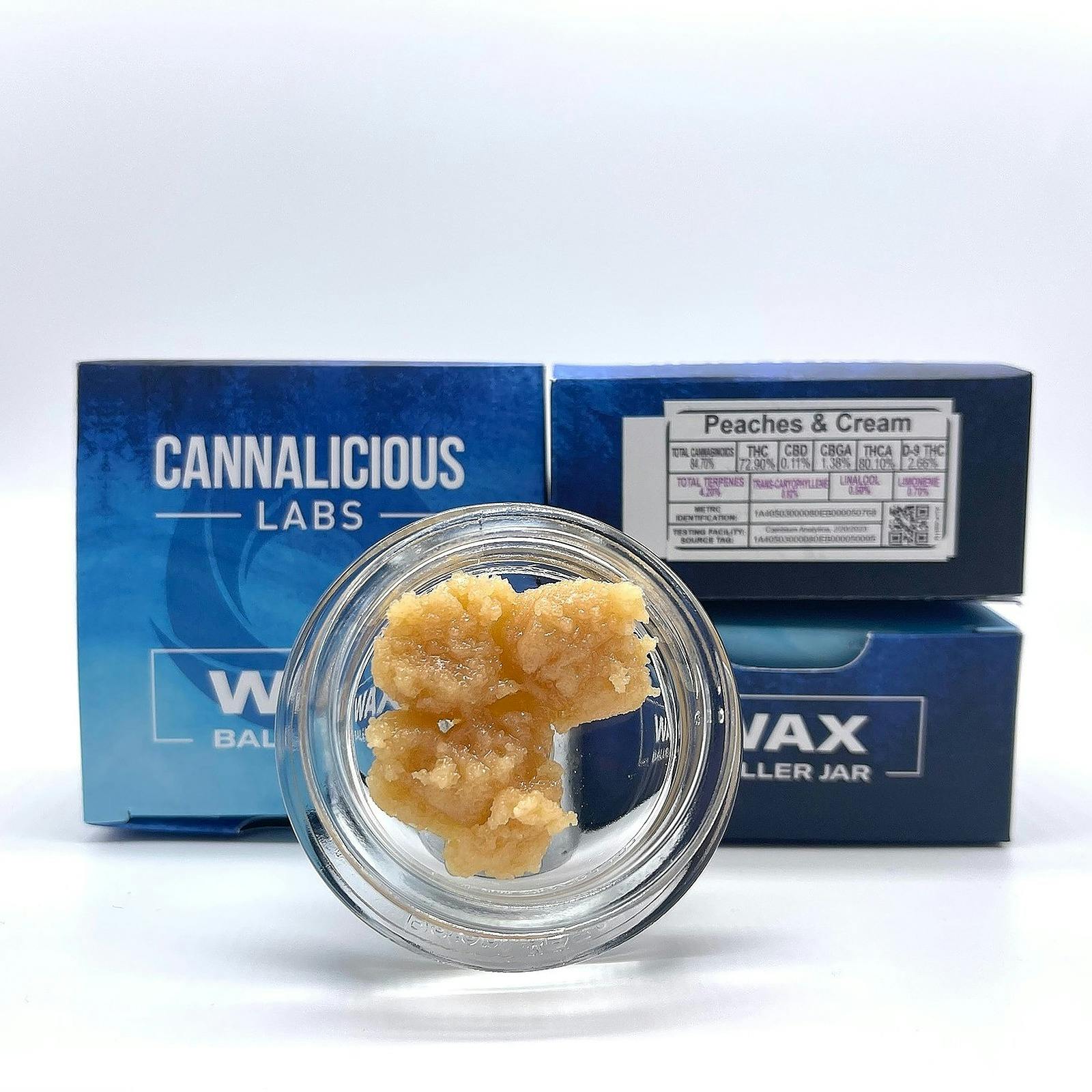 Cannalicious Labs Peaches & Cream Wax 7.0g Baller Jar Leafly