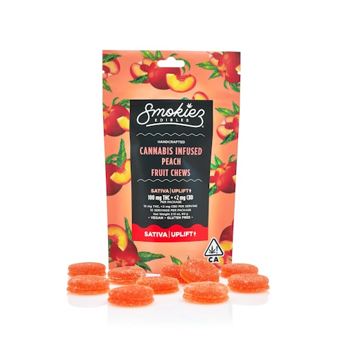 Smokiez Edibles: Peach Fruit Chews 100mg 10-pack - California | Leafly