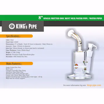 Photo of KING'S PIPE - SINGLE FRITTED DISC BENT NECK WATER PIPE