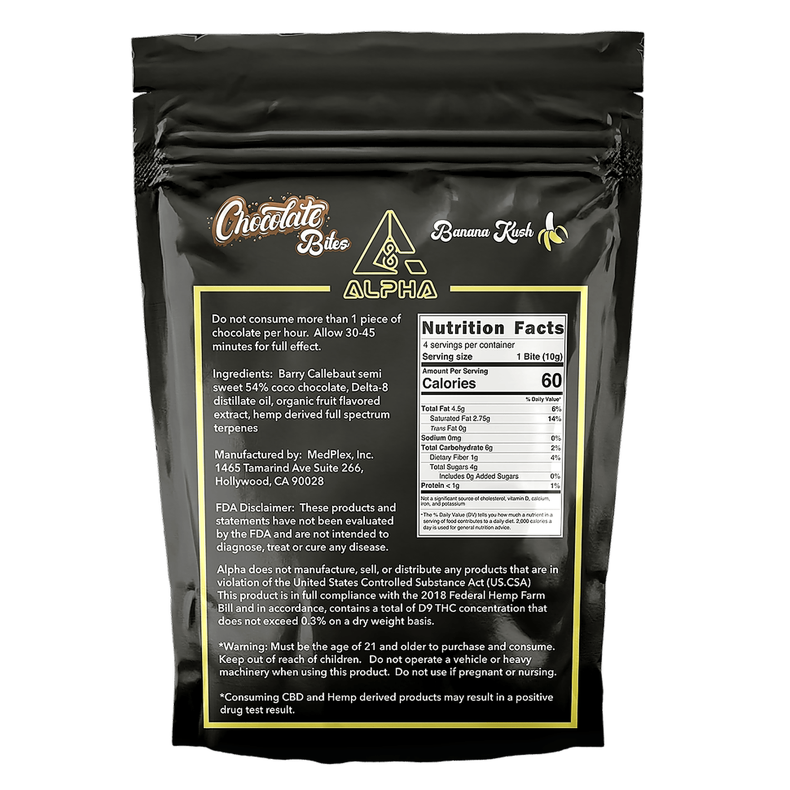 MedPlex 20 SALE Delta8 THC 300mg Chocolate Bites Vegan Banana Kush