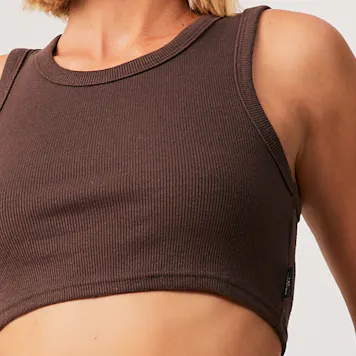 Photo of Afends Womens Chloe - THC Essentials - Hemp Ribbed Crop Tank - Coffee