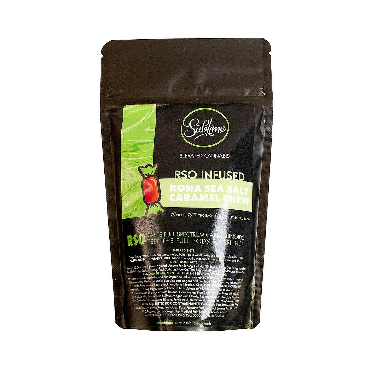 Sublime Brands RSO Kona Sea Salt Caramel Chew 100mg THC Leafly
