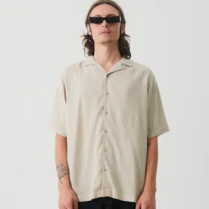 Photo of Afends Mens Daily - THC Essentials - Hemp Cuban Short Sleeve Shirt - Cement