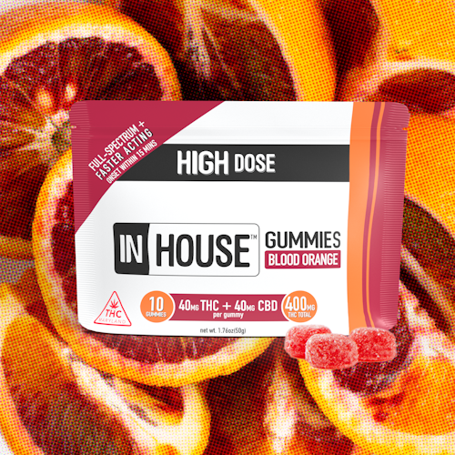 HIGH-DOSE Blood Orange Gummies, 40mg THC + 40mg CBD