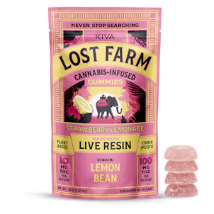 Photo of 10mg Lost Farm 'Lemon Bean x Strawberry Lemonade' Live Resin Gummies 100mg THC total